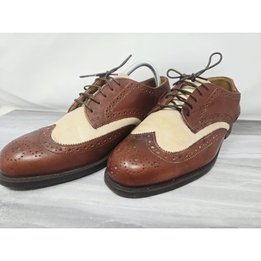 Vintage Cole Haan Wingtip Oxford Spectator Flex Comfort 2 Tone Dress Shoes 8.5 D